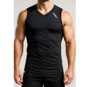 2XU Core Compression Tank Top Sleeveless V Neck Athletic Baselayer Shirt Size S